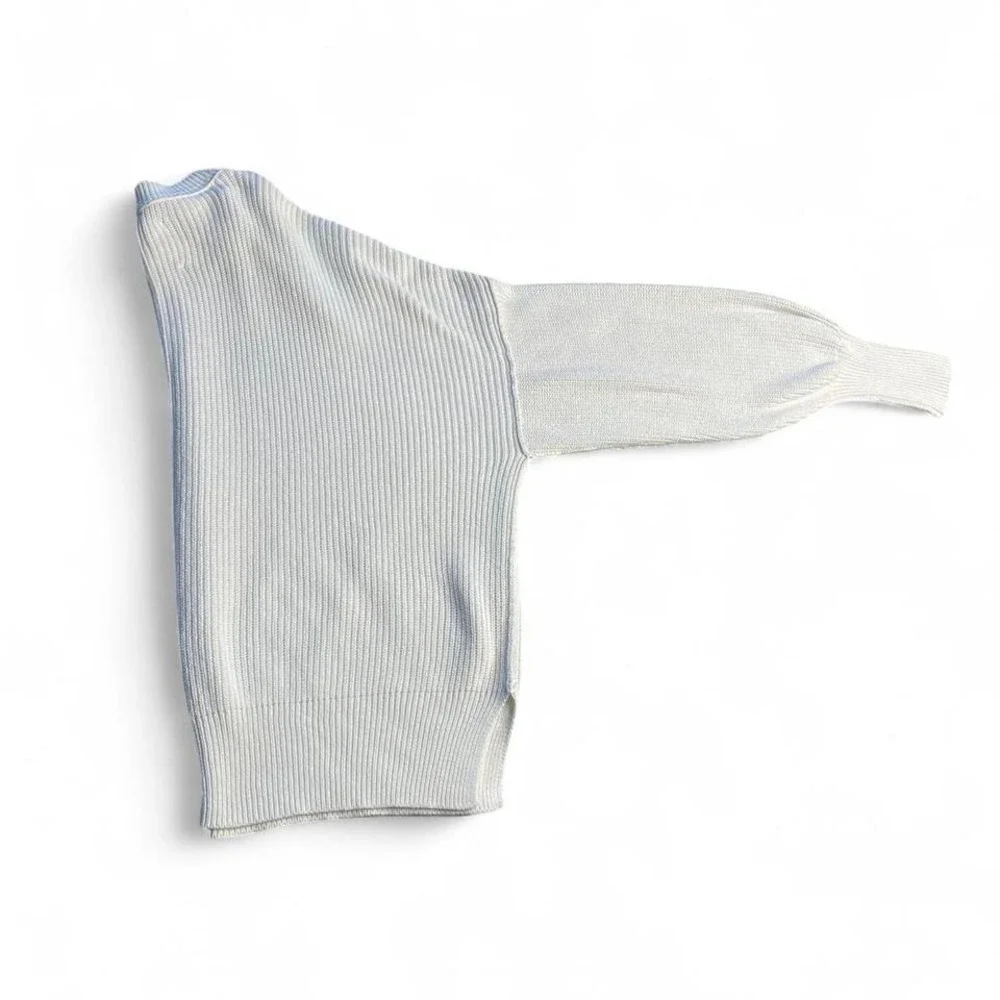 Aerie Oversized White‎ Knit Sweater with Roll-Up Sleeves